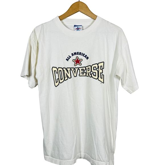 Vintage Converse All American Graphic Tee Single Stitch White Short Sleeve - L - Picture 1 of 5